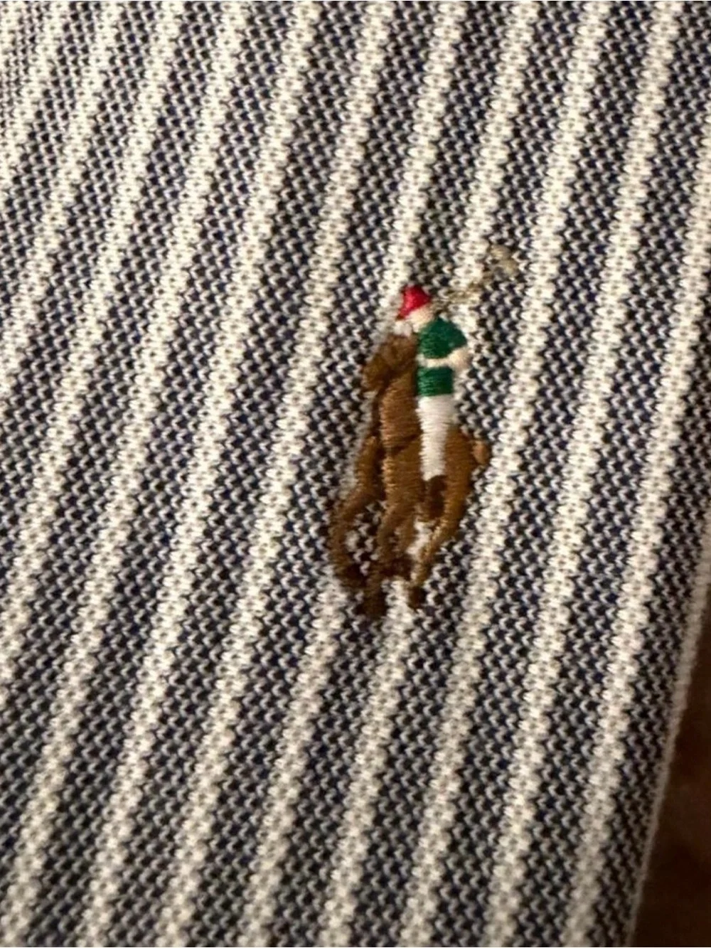 Ralph Lauren Boys XL white and dark gray striped button-up knit oxford shirt